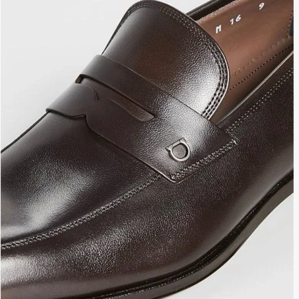 New Salvatore Ferragamo Tito Penny Men Leather Moccasin Loafers Brown US 13 M - Picture 3 of 5